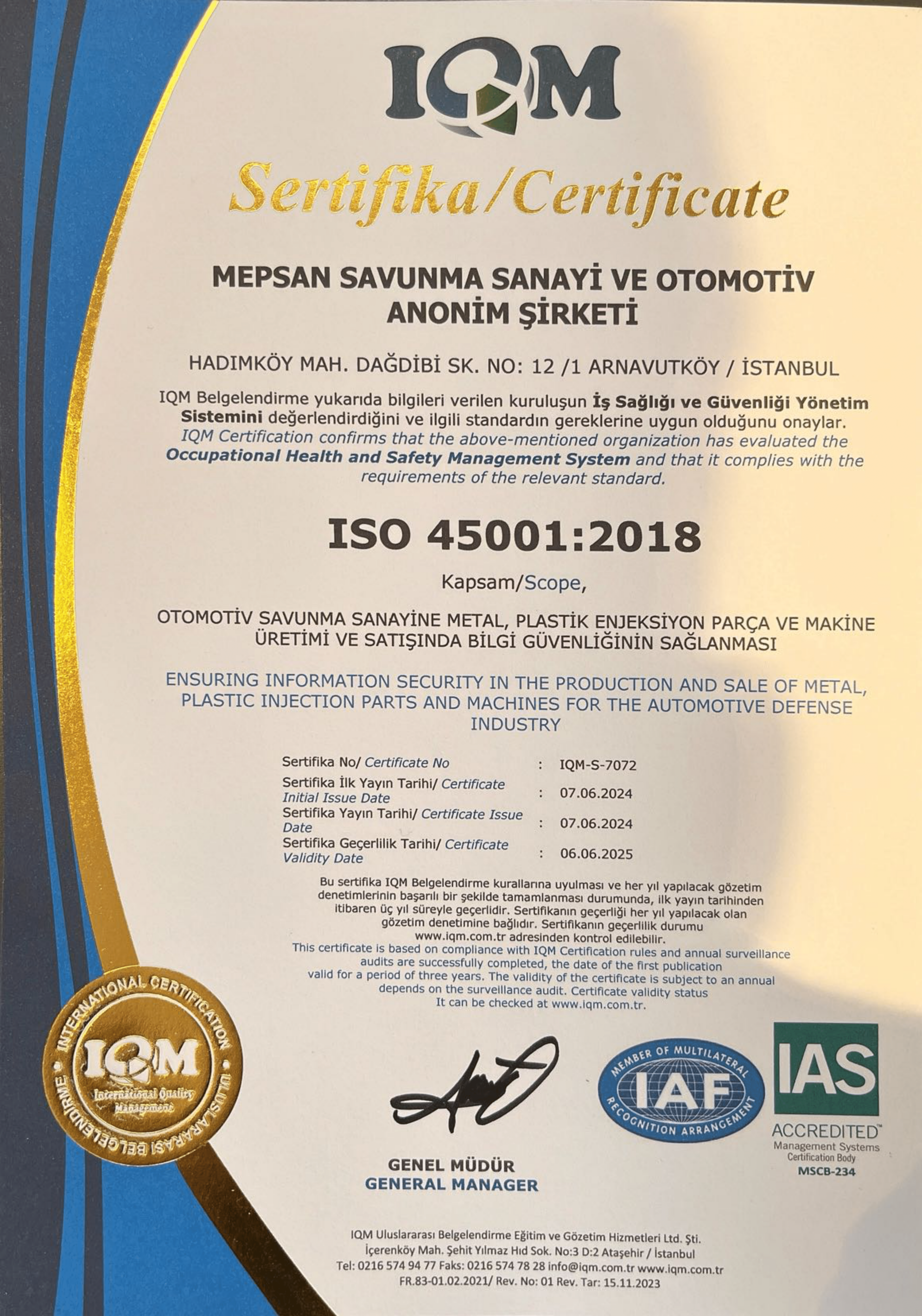 MEPSAN Sertifika